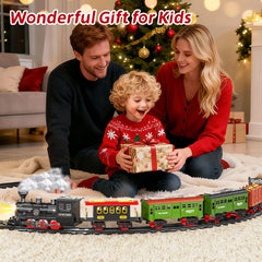 Novaluki Christmas tree train display showcasing festive indoor rail play.