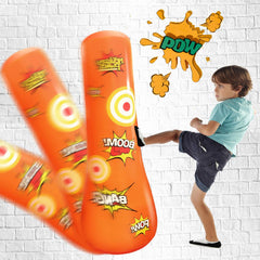 Free-standing punch bag stands tall for indoor workouts.