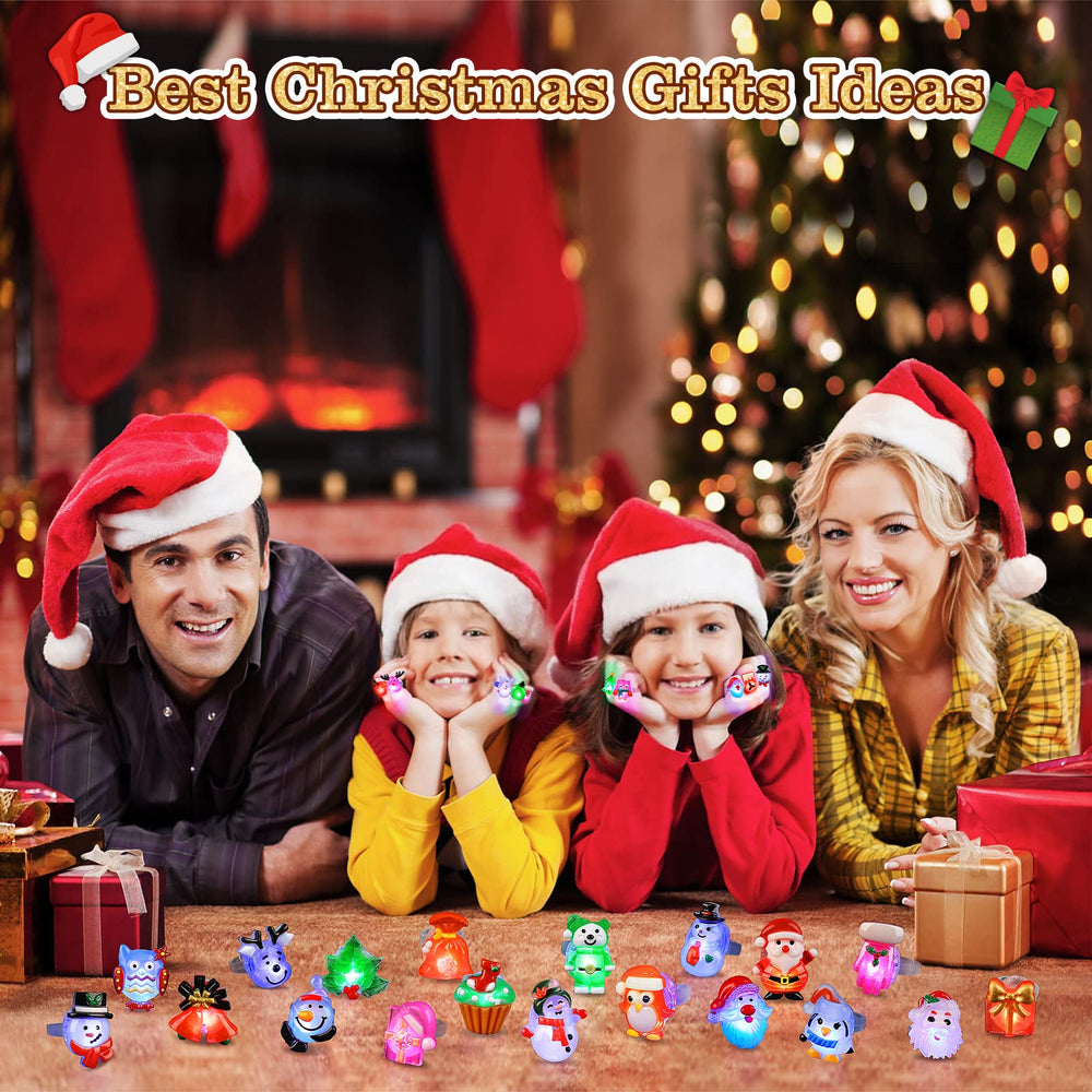 NPET Christmas LED rings showcase Santa, trees and snow patterns for festive fun