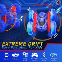 NQD Spider RC car runs on dual batteries for longer play sessions.