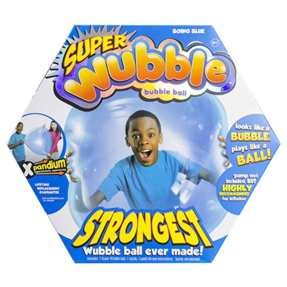 NSI Wubble blue action shot showing safe bouncing during family play