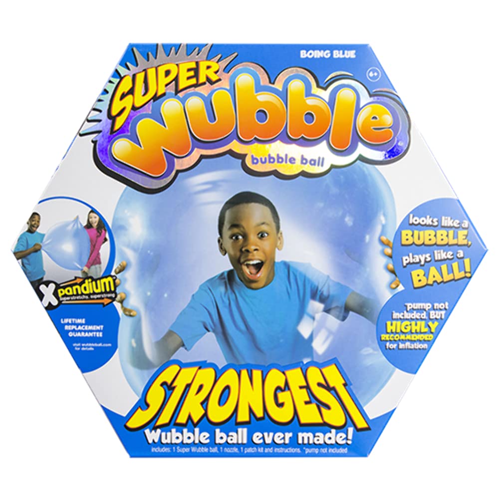 NSI Wubble tear-resistant bubble ball blue front view for durable, active play