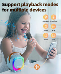 NTEEWAHY mini karaoke machine with colorful lights to elevate party mood.