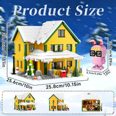 Nubee Christmas House exterior showcases a yellow facade for festive display.