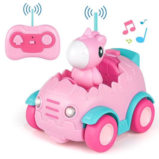 Nueplay remote car front view with egg shape and headlights for toddler play