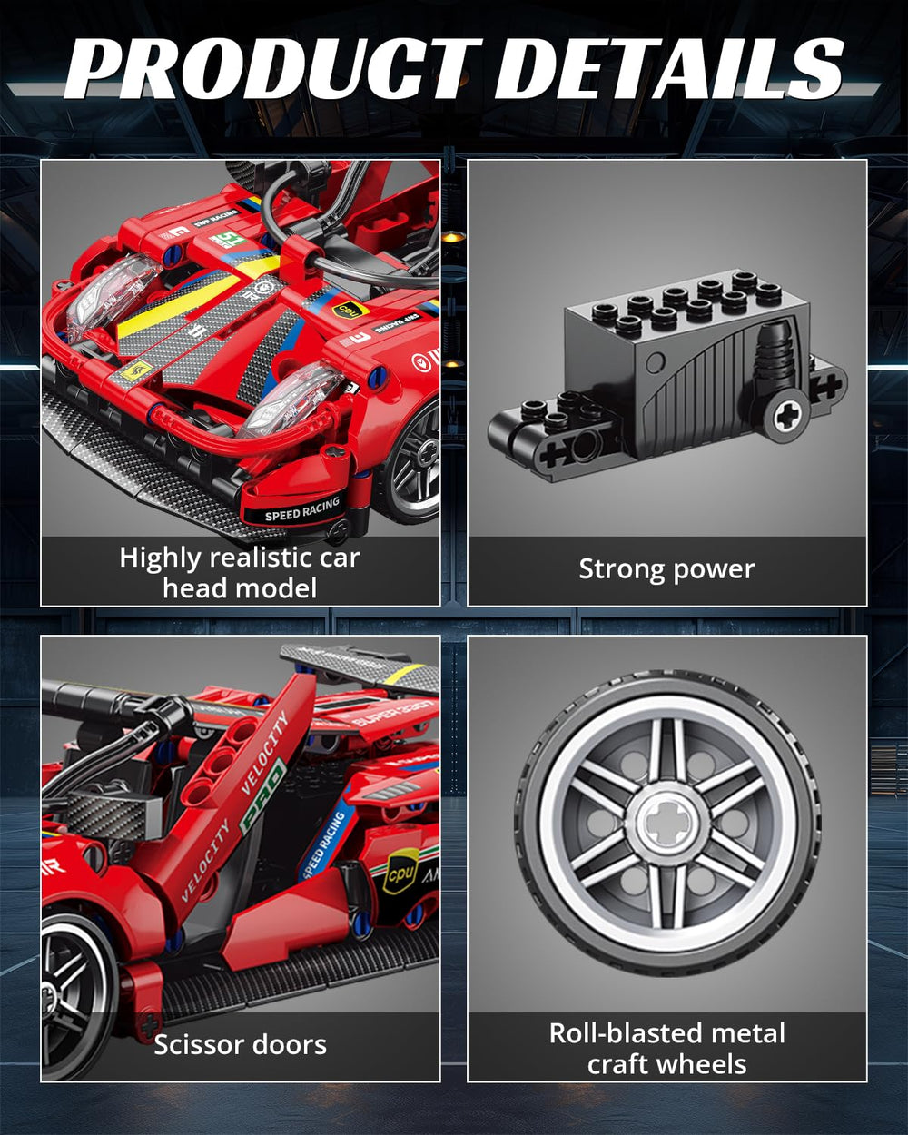 Nueris red 1:18 Technic car engine area with realistic cues