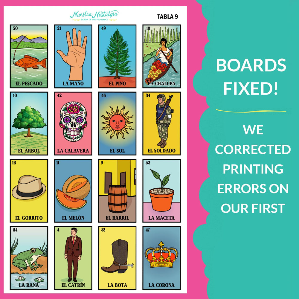 Nuestra Nostalgia large 12x8 boards help players quickly spot images during play.