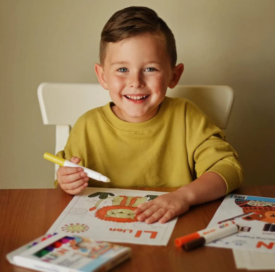 NuFun Activities kids coloring in progress showing imaginative play.
