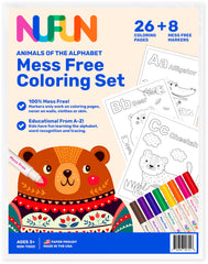 NuFun Activities mess-free coloring set packaging with kid-friendly materials.