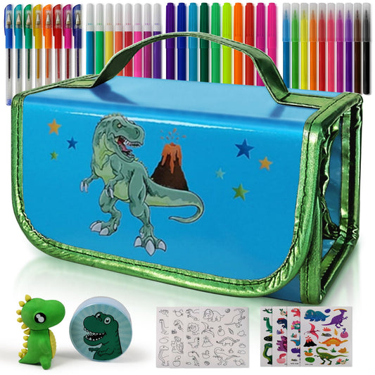 NUMI'SMILE dinosaur pencil case with fruit-scented markers boosts creativity on the go.