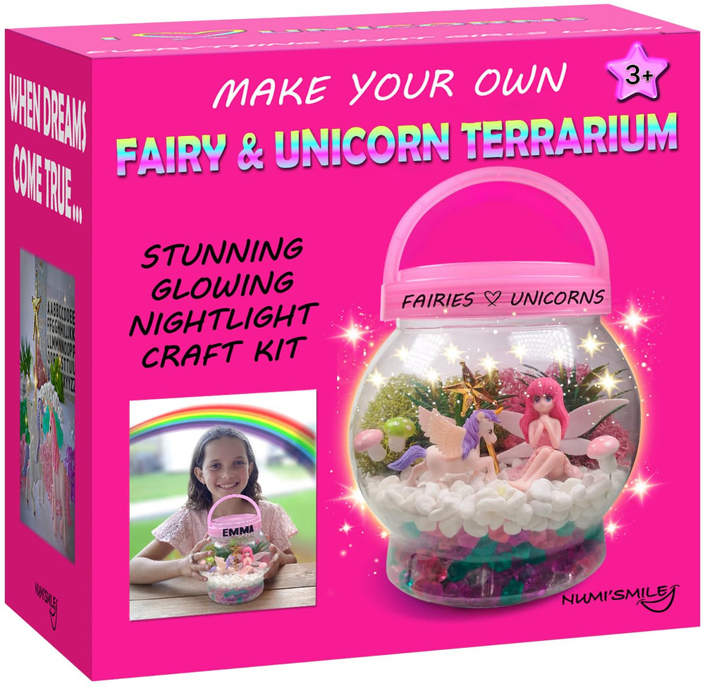 NumiSmile fairy unicorn terrarium jar with LED light for glowing decor