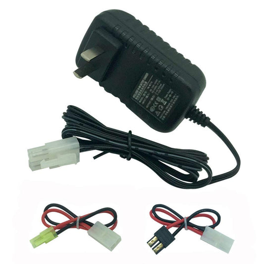 Nuofan RC car battery charger front view with LED indicator for easy charging status.