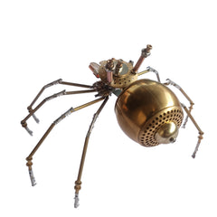 NUOSHANZS Steampunk Golden Spider front view with intricate brass gears, ideal as a desk sculpture