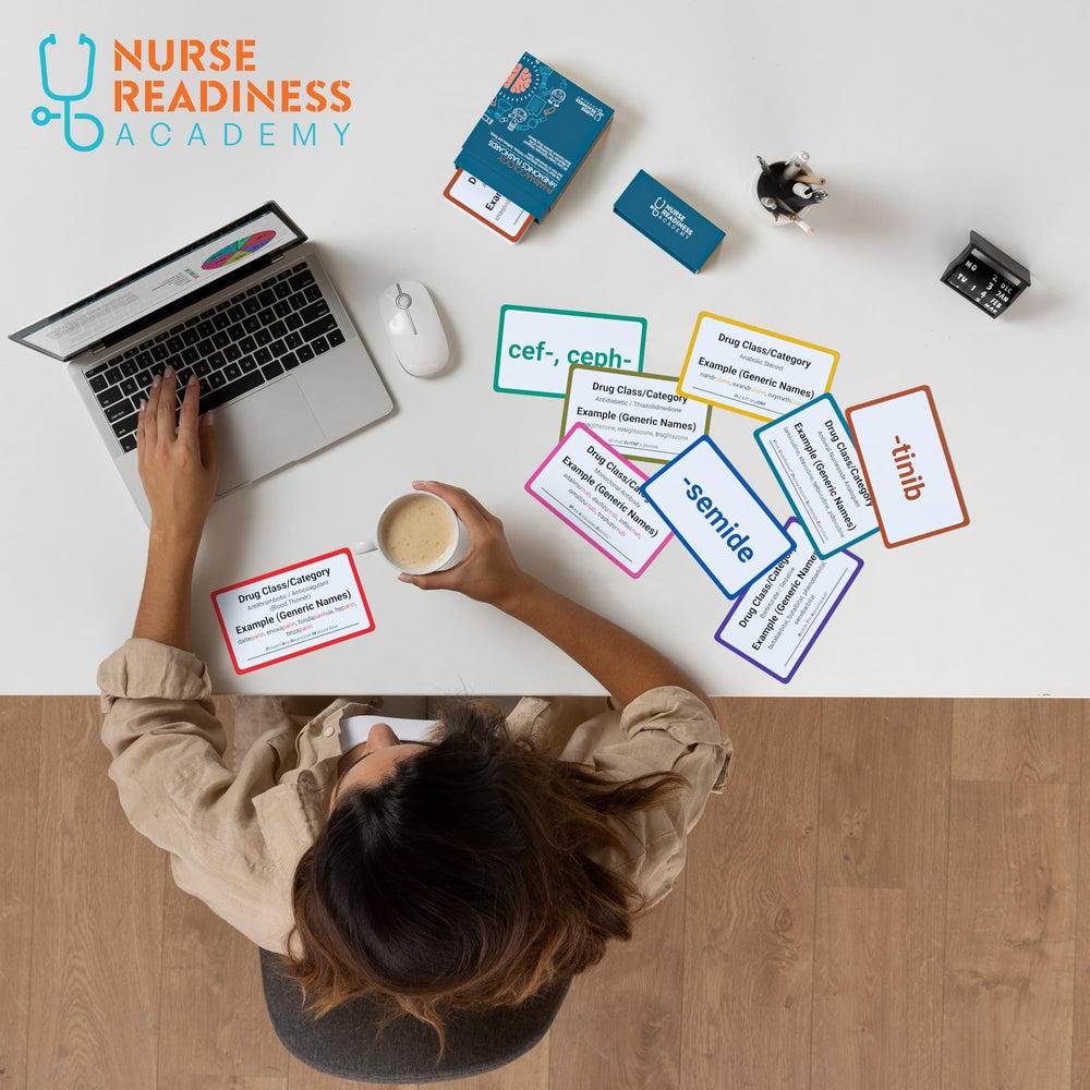 Nurse Readiness Academy colorful pharmacology tools make study engaging.