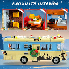 Nutain Christmas RV interior with open roof and seating area for display