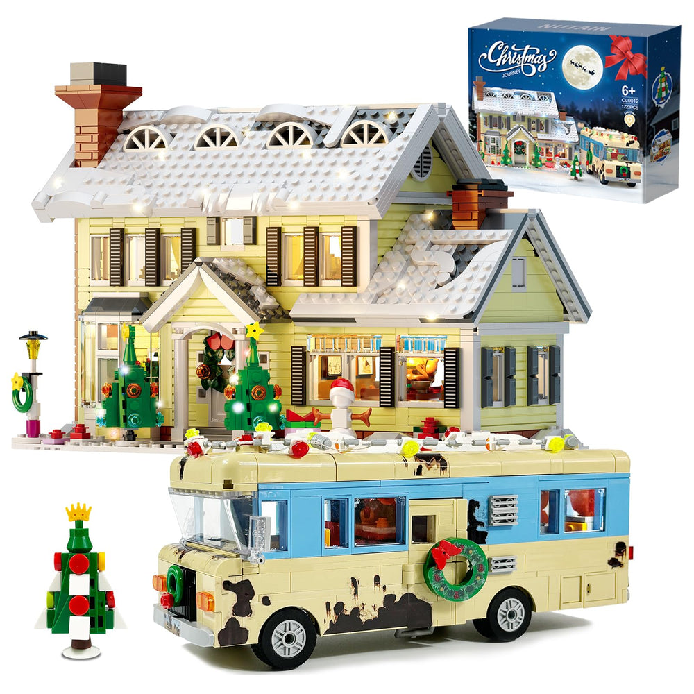 Nutain Snow Village house front view with festive lights for holiday decor