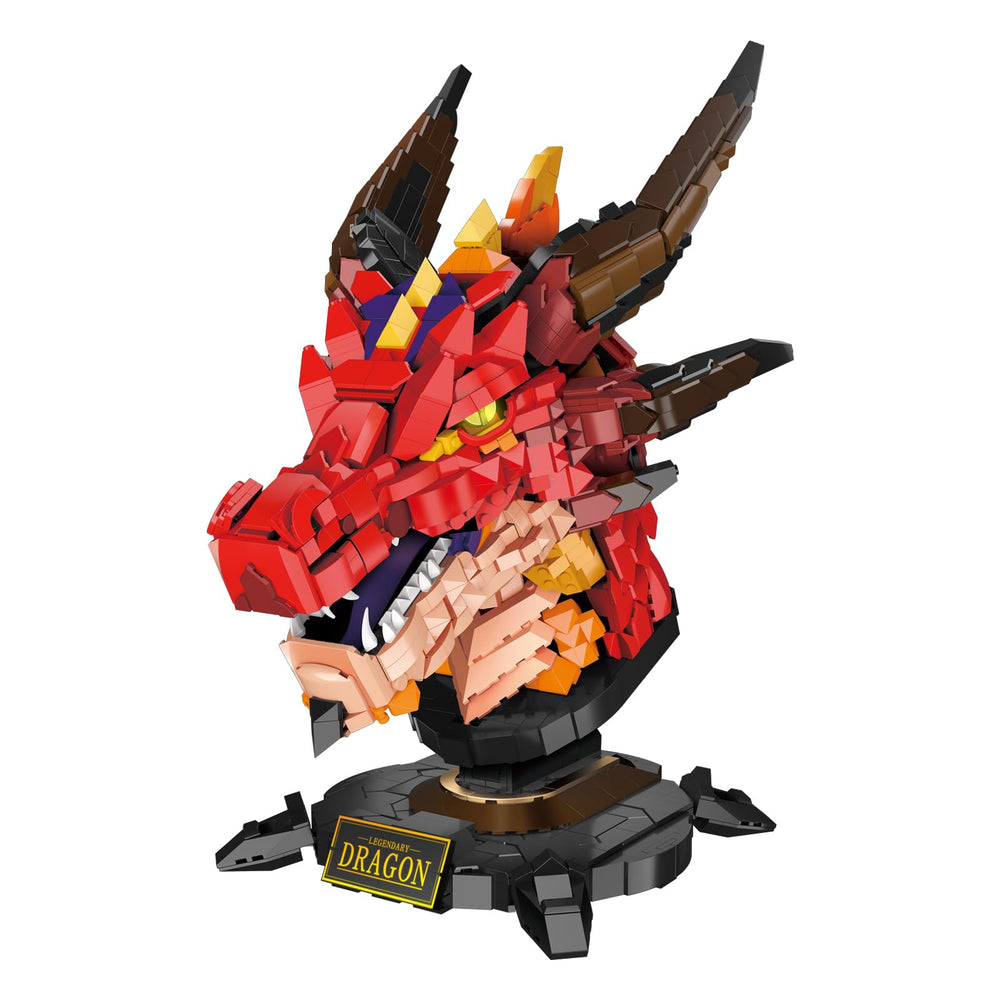 NUTCRACKER Fire Dragon Head assembly kit highlights intricate pieces for a satisfying building experience