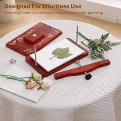 Nuvograin wooden press enhances craft workspace with warm, natural texture.