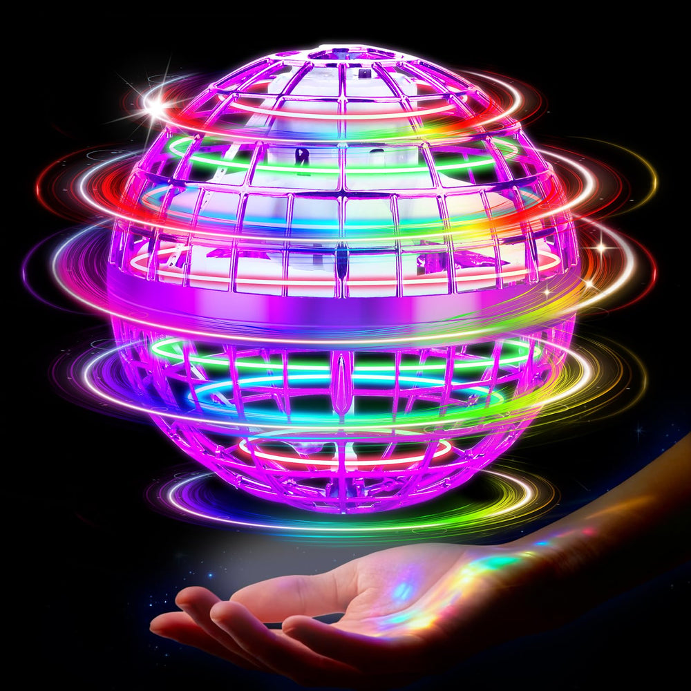 NWLAEWR Flying Orb Ball in flight with LED glow for indoor play.