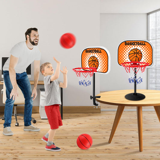NZQXJXZ 2-in-1 toddler basketball hoop shown on a desk for compact indoor fun