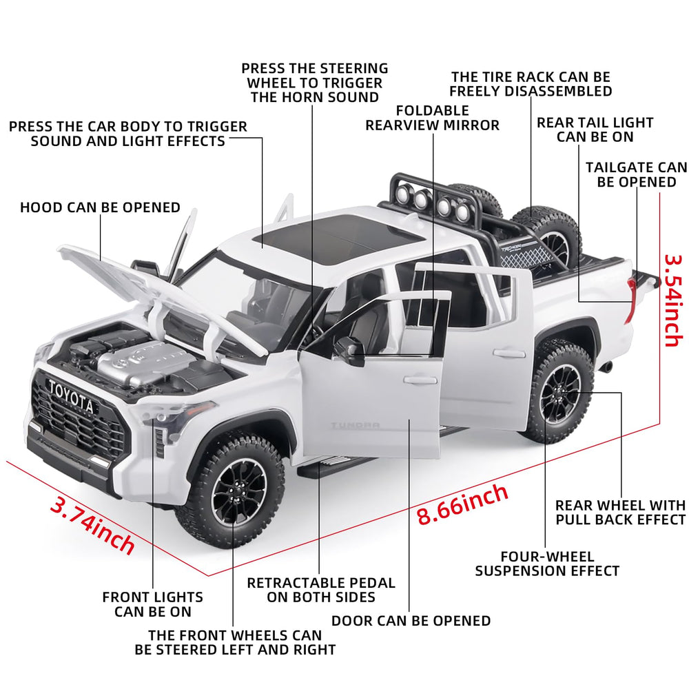 OANMYJJO White Tundra side view shows open doors and detailed cab.