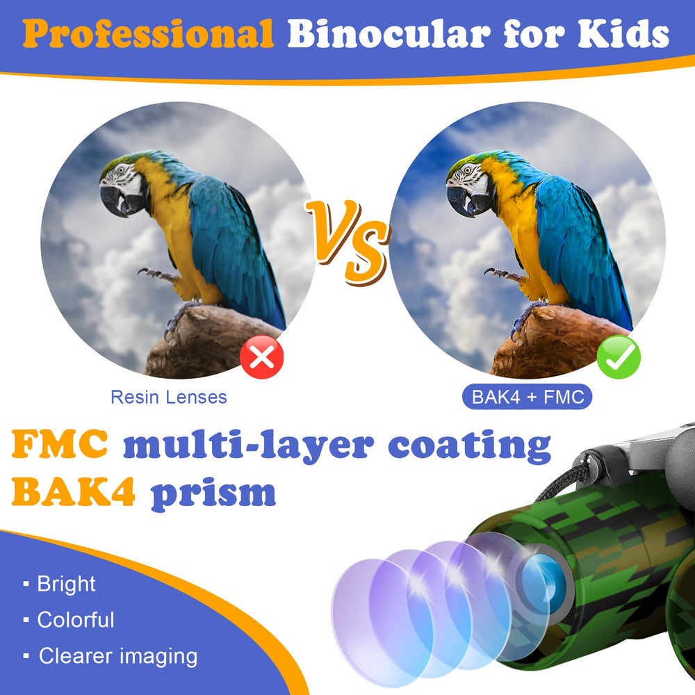 OBUBY Real Binoculars for Kids center focus knob enables easy distance adjustments for children.