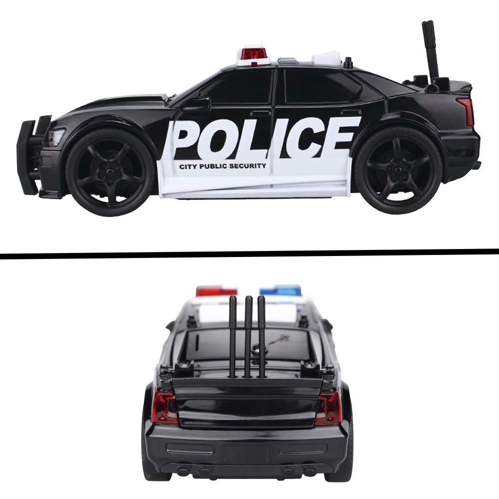 Occafy police car toy side view shows vibrant lights for action-packed pretend rescues.