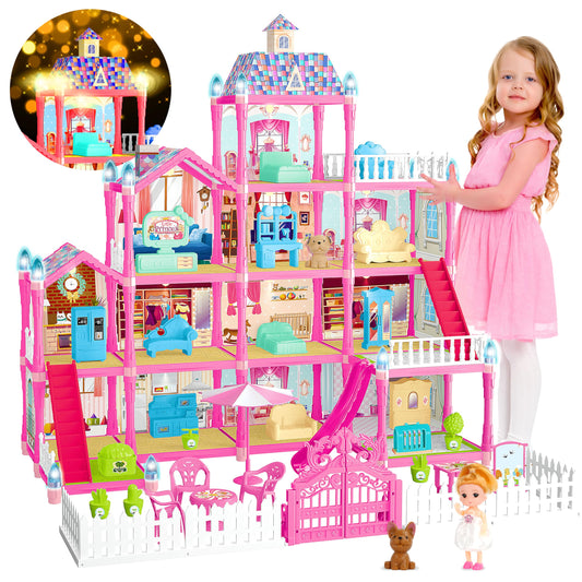 Octetric doll house pink assembly scene for easy parent-child setup and imaginative play.