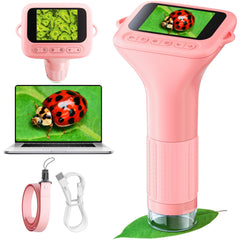 Odatay Kids Microscope pink compact design for hands-on science exploration.