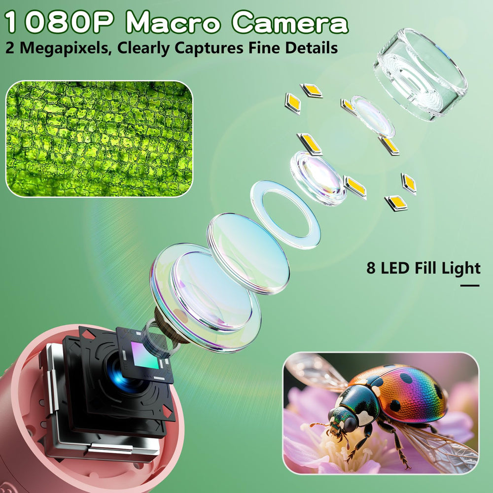 Odatay microscope with 8 LED lights brightens tiny subjects in dim settings.