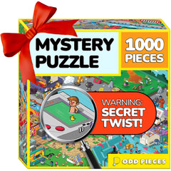 Odd Pieces jigsaw box art twist reveals a surprising ending as you build.