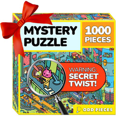 Odd Pieces storytelling comics box art invites curious puzzlers to start the mystery.