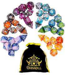 ODINROLL polyhedral dice set overview for RPGs with 42 pieces