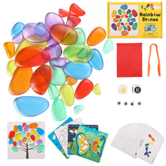 Odoorgames translucent rainbow pebbles for color sorting on a light table