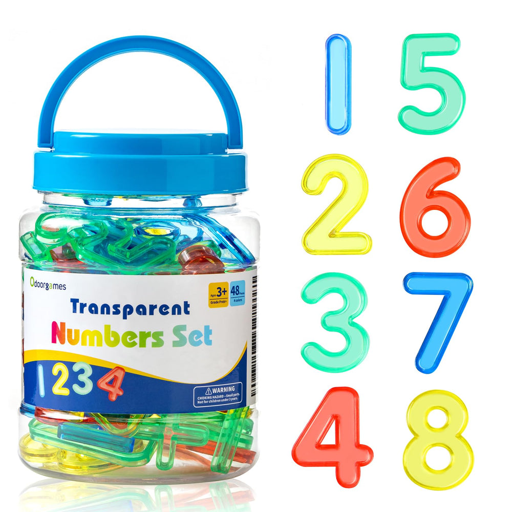 Odoorgames 48 Pcs Translucent Numbers jar on light table for color play