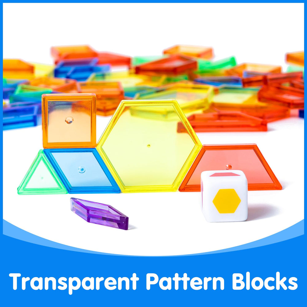Odoorgames pattern blocks stacked on a light table showing patterns and symmetry