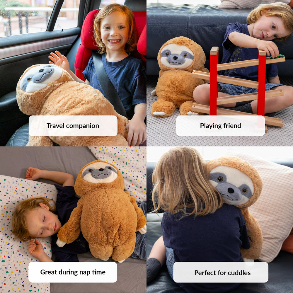ODOXIA weighted sloth plush close-up face with soft fabric detail.