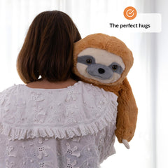 ODOXIA weighted sloth plush with machine washable tag visible.