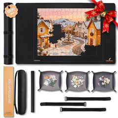 Odyssolve jigsaw mat rollup 46x26 keeps puzzles flat and ready to transport.