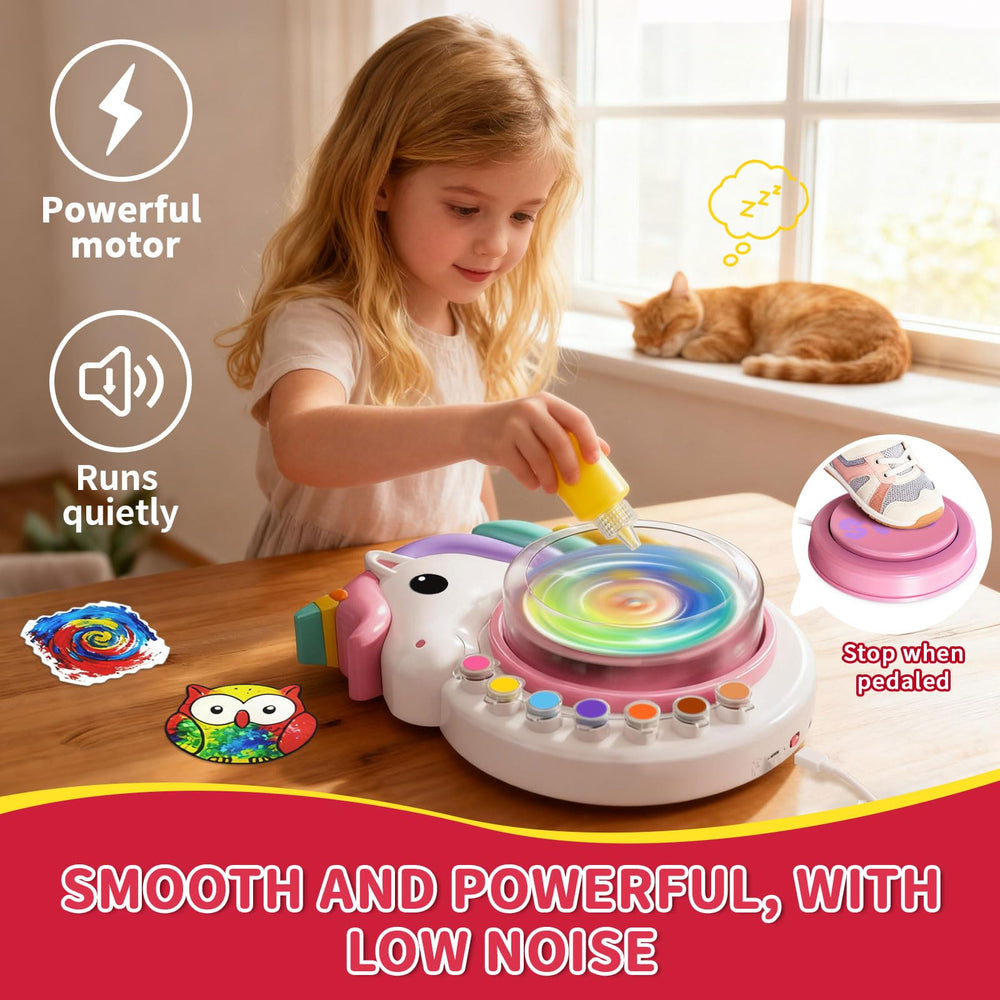 Oeasic Unicorn Spin Art Machine splash cover helps keep mess contained during projects