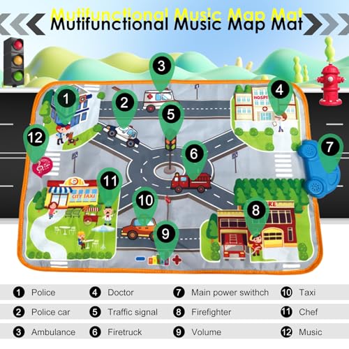oeleoyi soft cars baby playing on musical mat for sensory exploration.