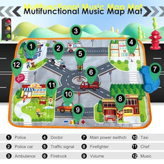 oeleoyi soft cars baby playing on musical mat for sensory exploration.