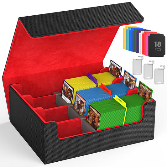 OEODAJ trading card storage box exterior in black-red leather look, ready for transport