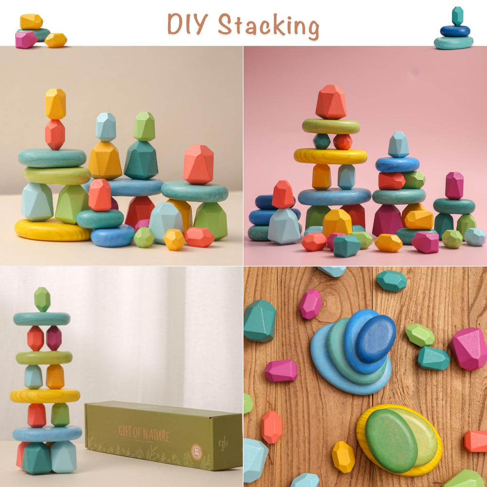 OESSUF Stacking Rocks child playing demonstrates imaginative problem solving.