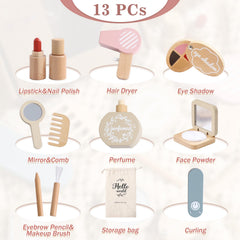 OESSUF wooden makeup toy including comb demonstrates practical grooming pretend play
