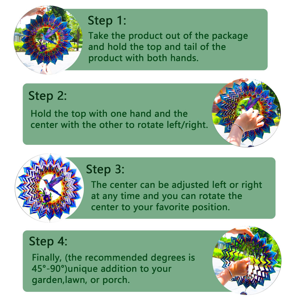 OFEWPAGA hummingbird wind spinner closeup showing detailed 3D design