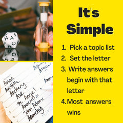 OFF TOPIC dry-erase boards enable quick, reusable answers during fast-paced rounds.