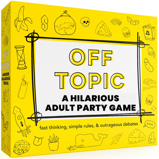OFF TOPIC party game: players laugh together and sharpen quick thinking during lively rounds.