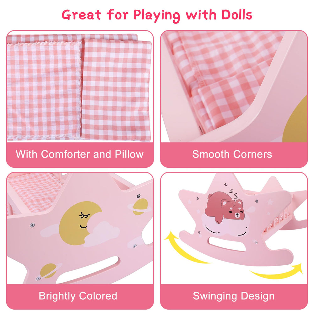 Offelec doll bed assembly guide showing under 10 minutes setup.