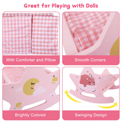 Offelec doll bed assembly guide showing under 10 minutes setup.